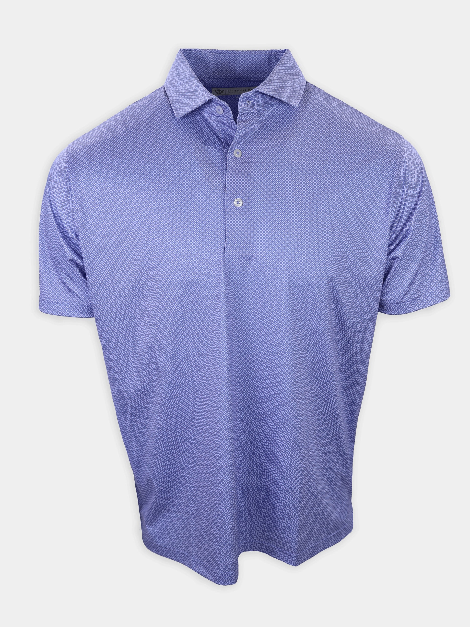 Short-sleeve polo shirt in light purple with a geometric pattern and a collar.