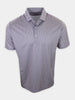 Short-sleeve, collared shirt featuring a blue and red geometric pattern.
