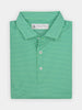 Green button-up shirt with a small geo print pattern, made with performance fabric for golfers