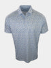 Short-sleeved polo shirt with a light blue pattern featuring various vehicle illustrations.