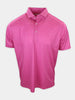 Short-sleeve polo shirt in vibrant pink with a subtle white geometric pattern throughout.