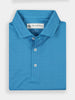 Blue golf polo shirt for men with a subtle geometric pattern, neatly folded