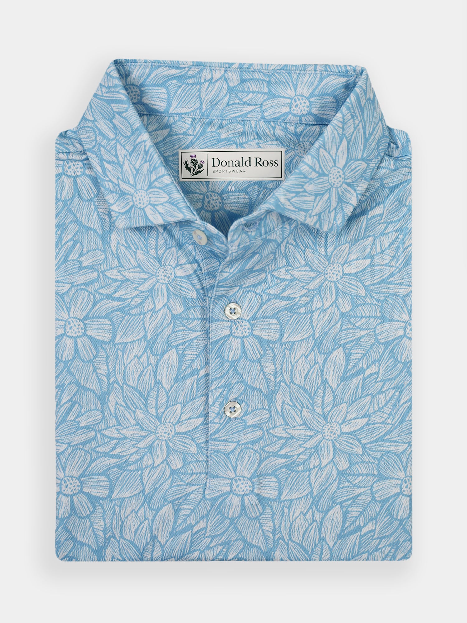 blue green wedding guest dress Donald Ross Men's Floral Print Polo