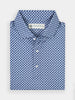 Navy blue collared polo shirt with a white horse and equestrian-inspired print