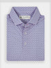 Folded polo shirt with a stallion print pattern of interlocking blue and pink horses