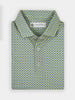 Folded short-sleeve shirt with a vibrant yellow and blue stallio print pattern