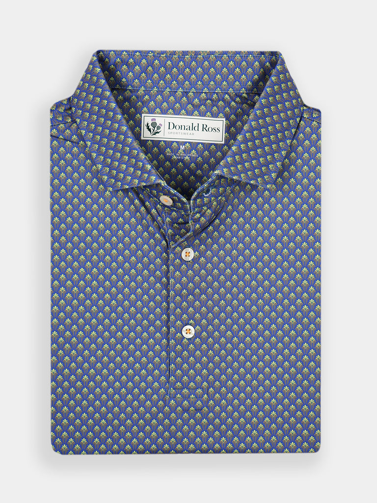 Men’s dark blue floral performance golf polo, lightweight and breathable
