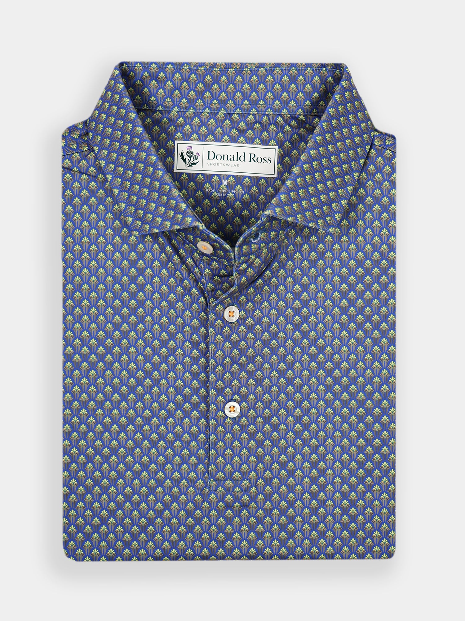 Men’s dark blue floral performance golf polo, lightweight and breathable