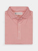 Folded red patterned collared shirt with small star print design, featuring white buttons and an official Donald Ross label.