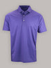 A purple short-sleeve polo shirt with a subtle circle flower geometric pattern, featuring a folded collar and three buttons, displayed against a neutral background.