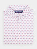 White collared golf polo shirt with a repeating American flag design