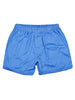 Blue boxer shorts with an elastic waistband and a pattern of white starts forming horizontal lines