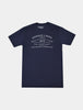 Navy blue T-shirt with white text reading "Donald J. Ross Assoc 1872, Golf Course Design, Architecture & Construction," exuding a classic and professional tone.