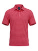 Men's red and white striped polo shirt with short sleeves and ribbed collar detail.