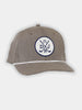 A khaki Clubmaker Rope Hat featuring a 6-panel structured design, a woven rope across the base of the front panels, and the signature Donald Ross Clubmaker logo.
