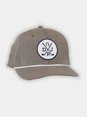 A khaki Clubmaker Rope Hat featuring a 6-panel structured design, a woven rope across the base of the front panels, and the signature Donald Ross Clubmaker logo.