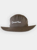 Brown sun hat with a wide brim, featuring the embroidered white text Donald Ross on the front. The style is casual and functional.