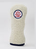 Cream-colored fleece golf headcover with navy and red embroidered Donald Ross logo and navy trim.
