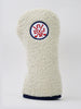 Cream-colored wool golf club head cover with embroidered Donald Ross Sportswear logo in red and navy.