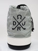 White mesh bucket with black drawstring and DXR logo, featuring a white cotton base and black trim.