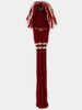 Red knit golf club head cover with cream stripe detail and red and cream yarn pom-pom, embroidered with "Donald Ross 1972."