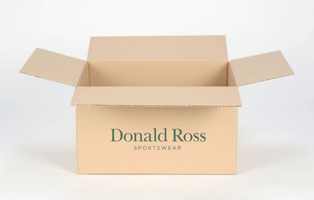 A mystery box offering containing three curated performance golf polos from Donald Ross.