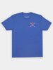 Blue t-shirt with crossed golf clubs and red 1872 emblem on chest