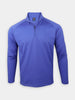 Blue quarter-zip long-sleeve performance pullover with a stand collar.