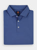 Folded blue polo shirt with a pointed collar and pique fabric