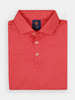 Solid red men's polo shirt with a neatly folded collar and three white buttons