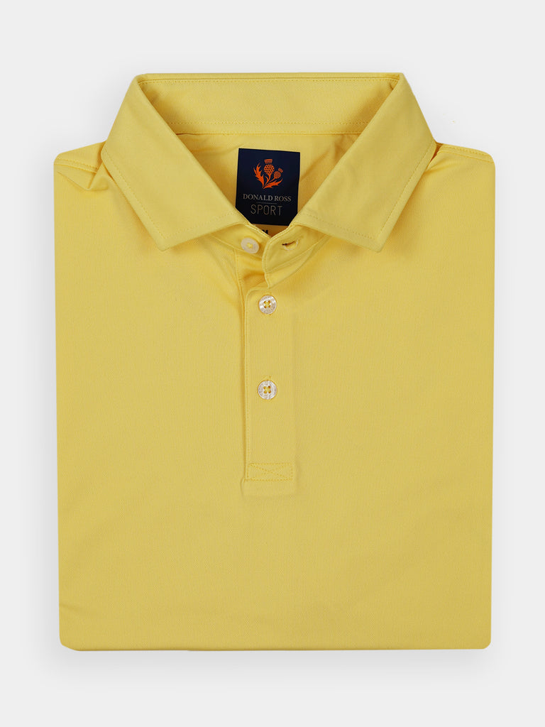 Orange polo golf shirt with a folded collar and three buttons, neatly folded