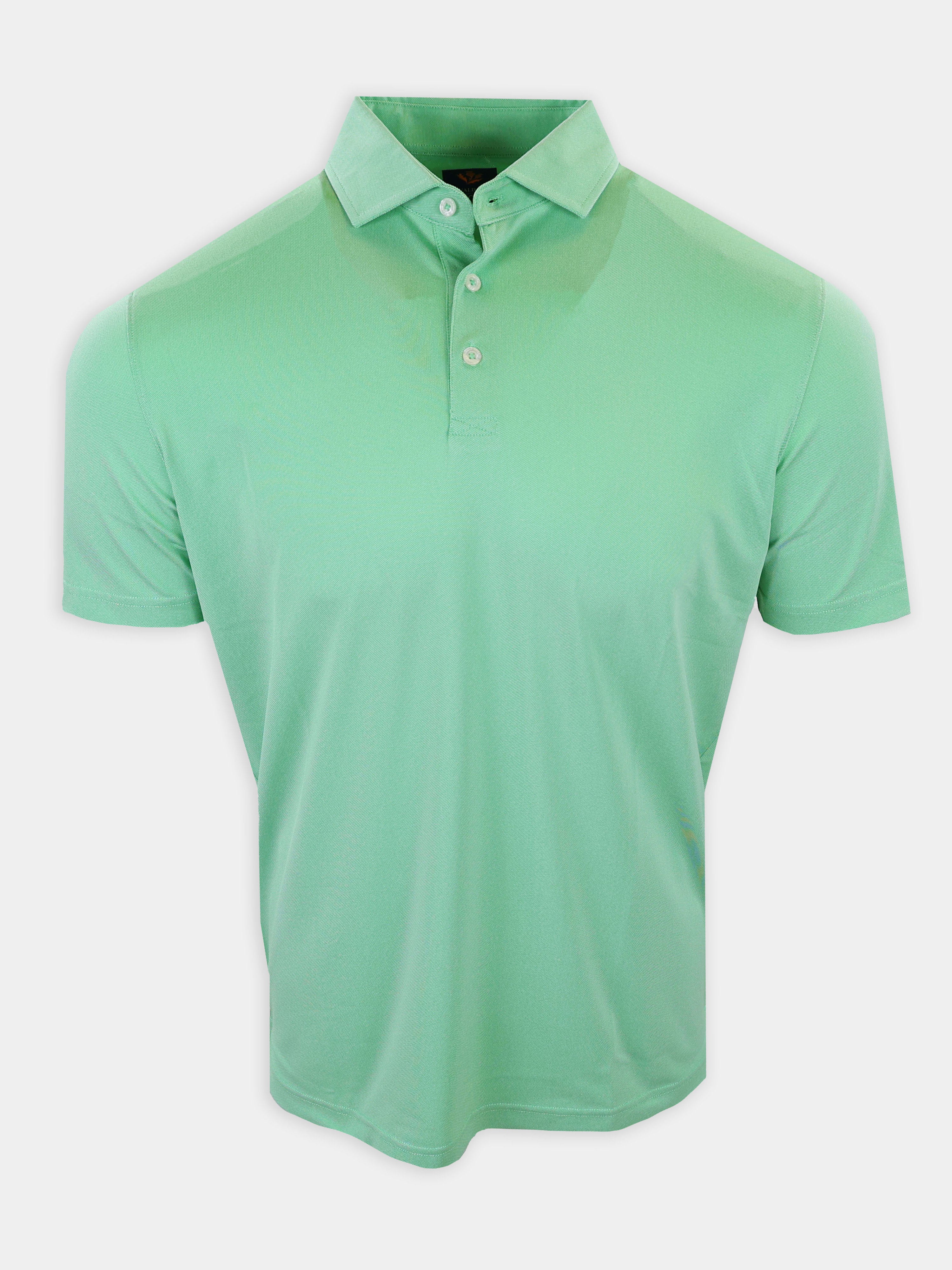 A mint green short-sleeve polo shirt is displayed against a plain white background.