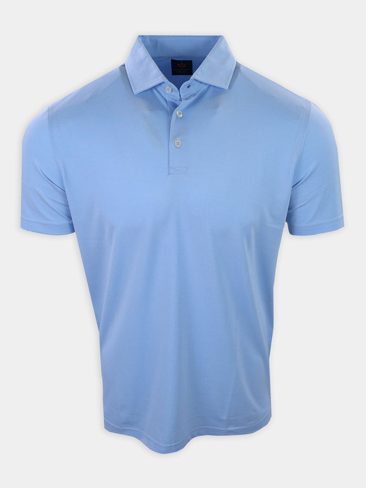 Light blue polo shirt displayed against a white background.