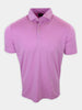 Short-sleeved polo shirt in light pink color with a collar and three buttons at the neck.