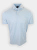 Light blue striped polo shirt displayed on a white background.
