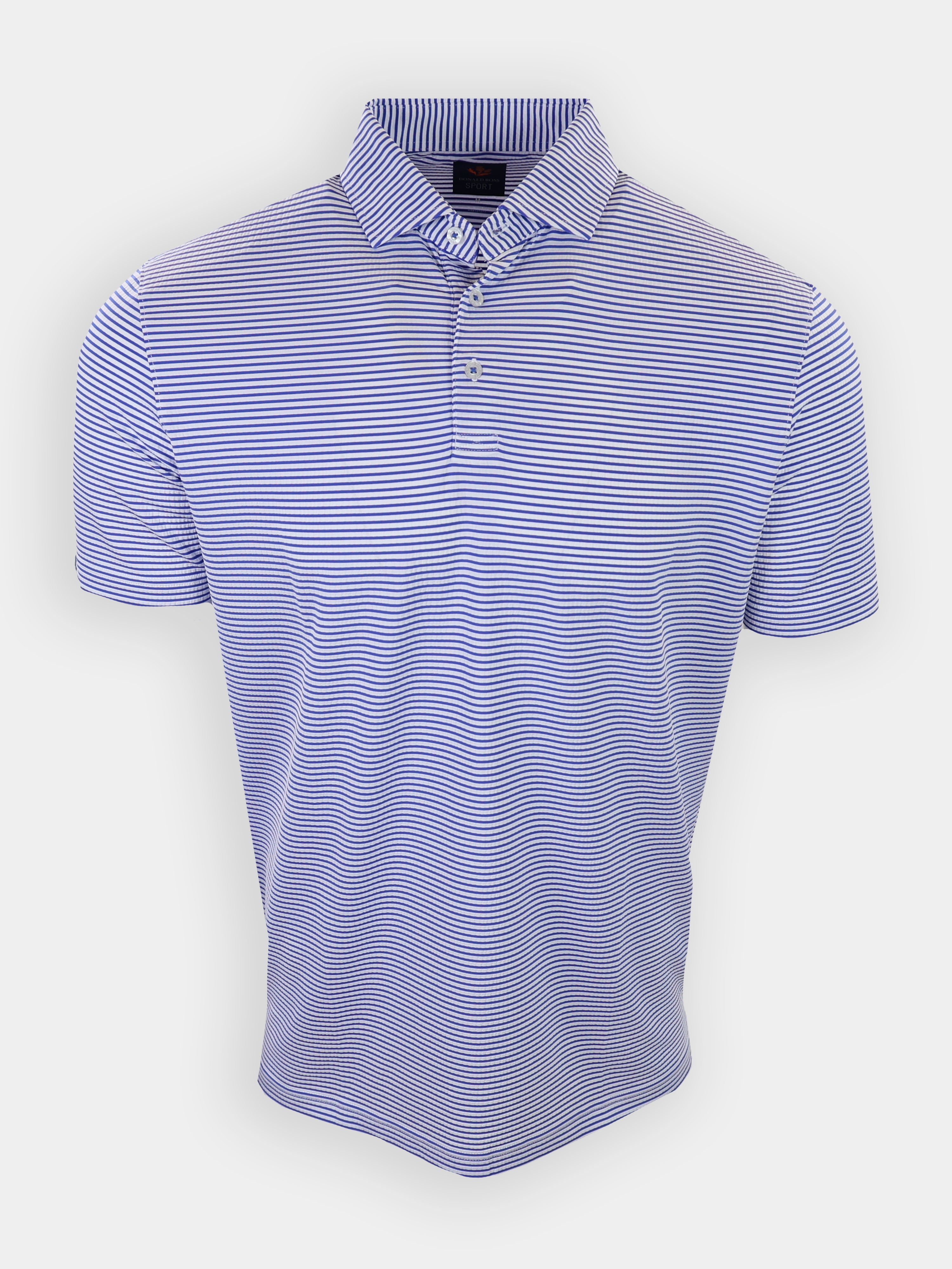 Striped short-sleeve polo shirt displayed against a plain white background.