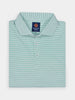 Folded green and white striped golf polo shirt with performance fabric