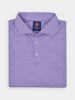A men's sport fit Jack performance jersey golf polo in hibiscus pink with white stripes and a solid collar.