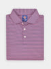 Folded pink and purple striped polo shirt with a neat collar and three white buttons