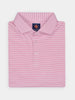 Folded pink and white golf striped polo shirt with a collar, featuring top-tier performance fabric