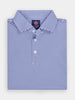 Folded blue and white striped polo shirt with a pointed collar, two white buttons, and an official Donald Ross label