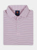 Folded pink and navy striped fine line polo shirt with a label reading "Donald Ross Sport." The shirt has three buttons and conveys a classic, casual style.