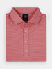 Red and white striped polo shirt, neatly folded. The shirt has a classic collar, button placket, and a label inside the collar