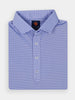 Folded blue and white striped golf polo shirt with a button-up collar, neatly presented with premium fabrics
