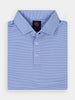 Blue striped polo shirt with a folded collar and three buttons, neatly folded