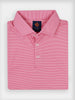 Folded pink striped men's golf polo shirt with a collar and three buttons