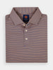 Folded striped polo shirt in shades of brown and white, featuring a collar and three buttons