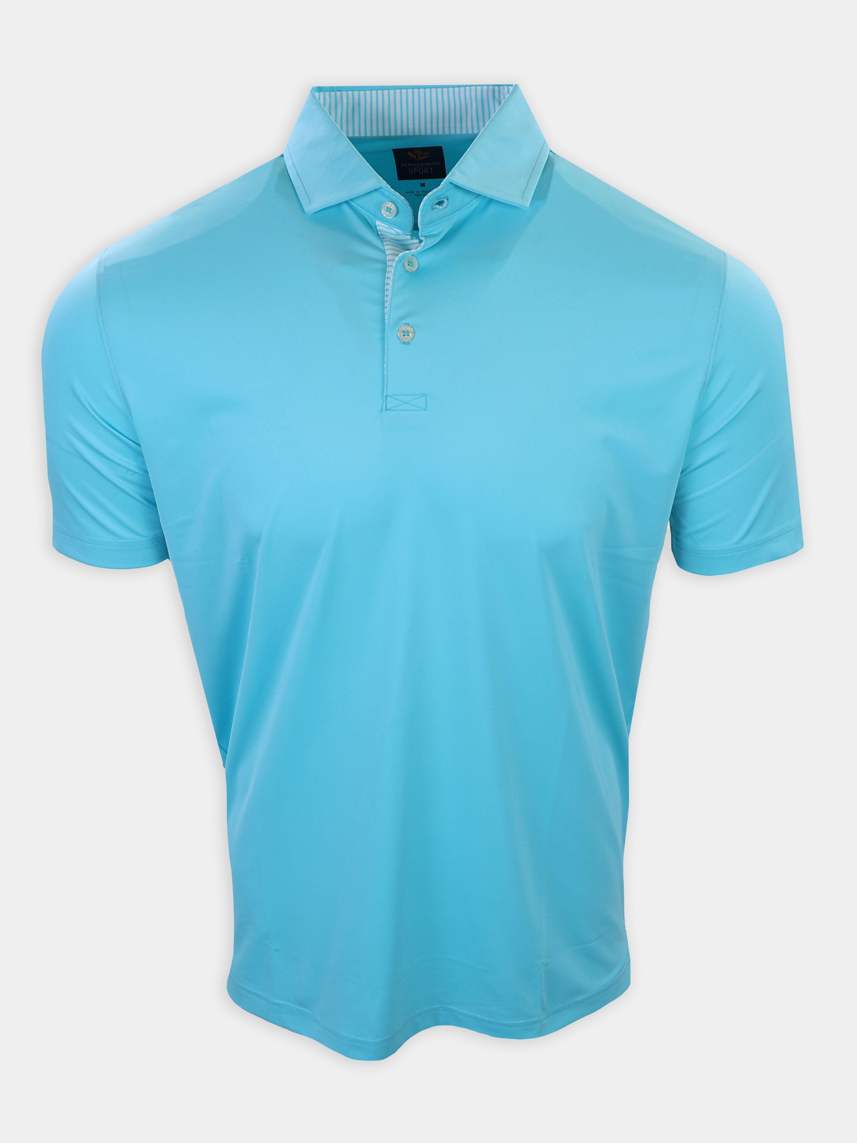 Light blue polo shirt displayed front-facing with a short collar and buttons.