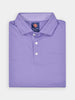 Folded lilac polo golf shirt with a pointed collar and three white buttons