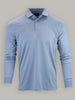 Light blue long-sleeve polo shirt with a collar and two buttons, set against a neutral gray background. The shirt has a smooth and casual look.